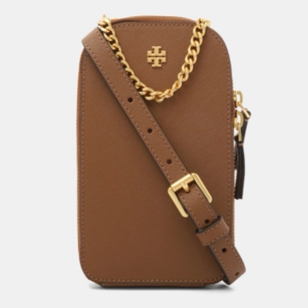 Tory Burch Tan Emerson Crossbody Phone Bag with Gold Accents